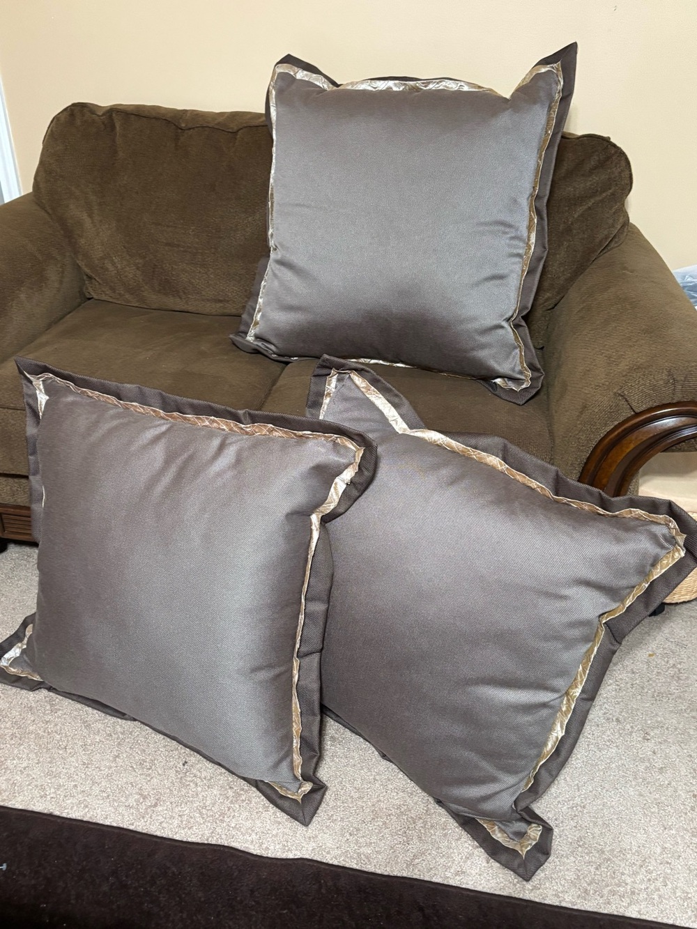 Eastern Accents Decorative Throw Pillows with Gold Trim - Set of 3